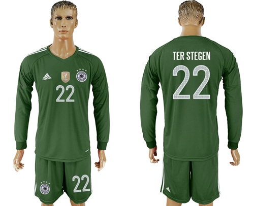 Germany #22 Ter Stegen Army Green Goalkeeper Long Sleeves Soccer Country Jersey - Click Image to Close